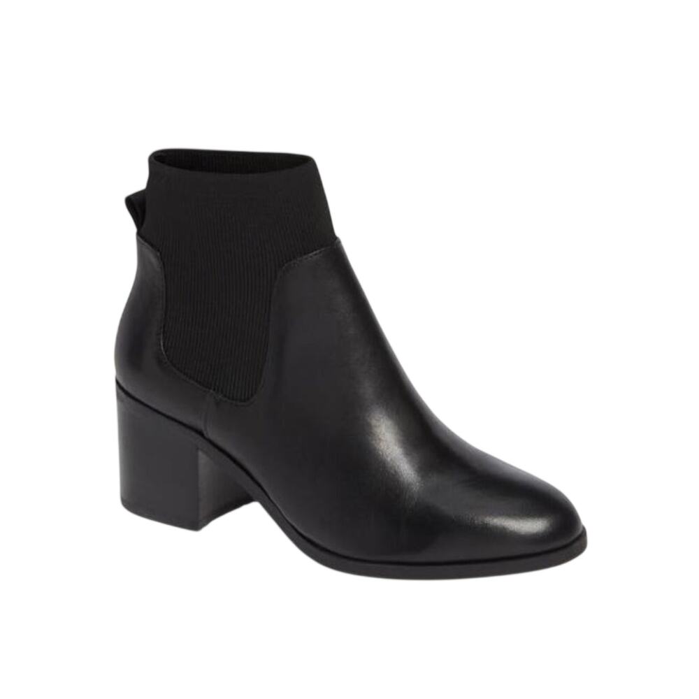 Steve Madden Erika Ankle Boots Black Heeled Chelsea Bootie Leather Size 9.5